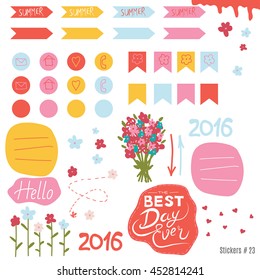 Set scrapbooking cards, tapes, labels, labels with hand drawn textures. Templates for placards posters, flyers and banners Designs, card printing magazines, blogs.