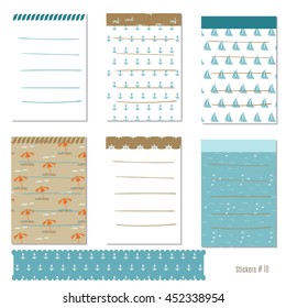 Set scrapbooking cards, tapes, sticker, labels hand drawn.