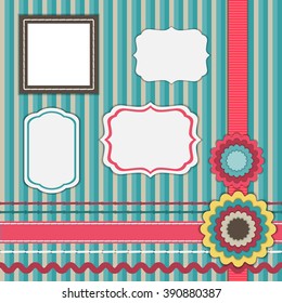 Set for scrapbooking, frames, ribbons, flowers