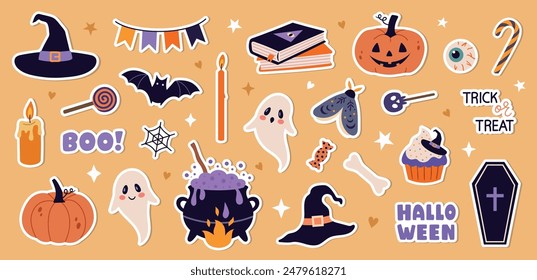 Set of scrapbooking Halloween stickers. Vector illustration
