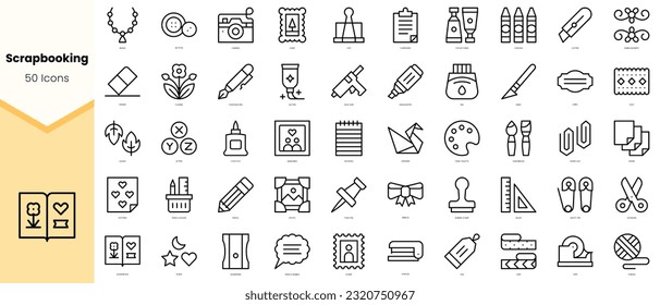 Set of scrapbooking Icons. Simple line art style icons pack. Vector illustration