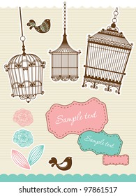 set for scrapbooking with vintage birdcage