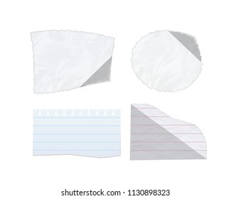 Set of scraps of paper, note sheets, various scraps of paper with shadows. Scrapbooking element, materials for handwork, decorative ornaments. Vector illustration isolated.