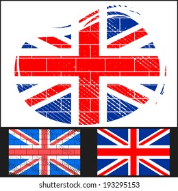 Set scratched flag of Great Britain on white and black background.