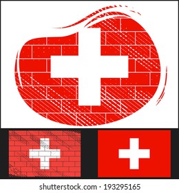 Set scratched flag of Switzerland on white and black background.