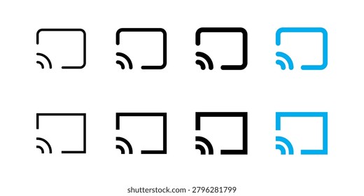 Set of screen casting and streaming icons, wireless display symbols