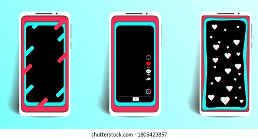 Set of screen layout of the app for viewing videos on the Internet. Web application icon templates, user interface. Smartphone view in paper layer cut. Paper cut and craft style. Vector illustration.