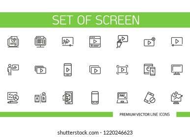 Set of Screen Line Icons. Computer, monitor, multimedia. Technology concept. Can be used for social media, modern devices, online