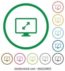 Set of screen resolution color round outlined flat icons on white background