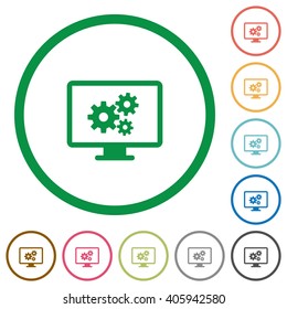 Set of Screen settings color round outlined flat icons on white background