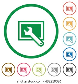 Set of screen settings color round outlined flat icons on white background