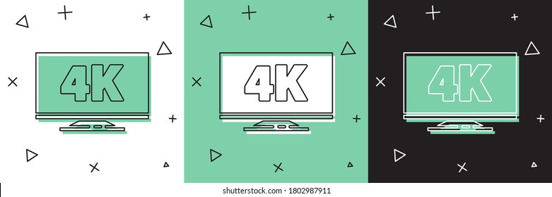 Set Screen tv with 4k Ultra HD video technology icon isolated on white and green, black background.  Vector Illustration