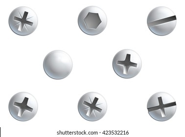 Conjunto de elementos de diseño de tornillos, tuercas, tornillos y cabezas de rivet
