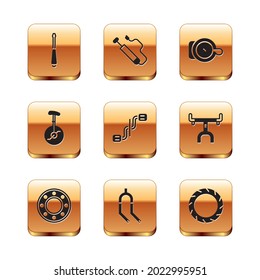 Set Screwdriver, Bicycle ball bearing, fork, pedals, Unicycle one wheel bicycle, bell, tire and air pump icon. Vector