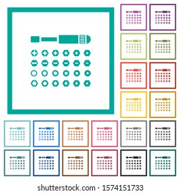 Set of screwdriver bits flat color icons with quadrant frames on white background