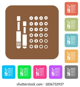 Set of screwdriver bits flat icons on rounded square vivid color backgrounds.