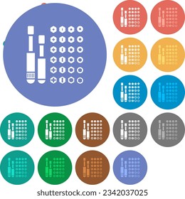 Juego de destornilladores bits de iconos planos multicolor en fondos redondos. Se incluyeron variaciones de iconos blancos, claros y oscuros para efectos de movimiento y estado activo, y tonos extra.