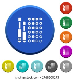 Set of screwdriver bits round color beveled buttons with smooth surfaces and flat white icons