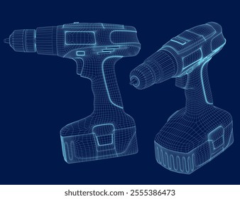 set screwdriver construction wireframe icon vector. screwdriver construction sign. isolated wireframe symbol blue illustration. Side, isometric view. 3D