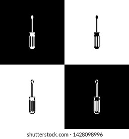 Set Screwdriver icon isolated on black and white background. Service tool symbol.  Vector Illustration