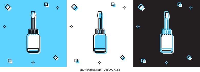 Set Screwdriver icon isolated on blue and white, black background. Service tool symbol.  Vector