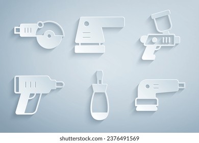 Set Screwdriver, Paint spray gun, Electric cordless screwdriver, sander,  and Angle grinder icon. Vector