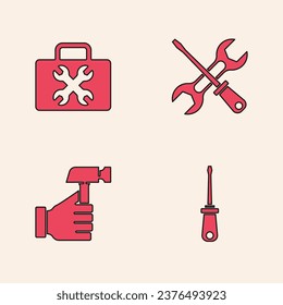 Set Screwdriver, Toolbox, and wrench and Hammer icon. Vector