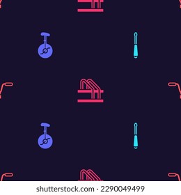 Set Screwdriver, Unicycle or one wheel bicycle, Bicycle parking and handlebar on seamless pattern. Vector