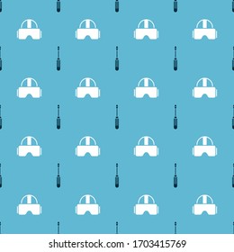 Set Screwdriver and Virtual reality glasses on seamless pattern. Vector