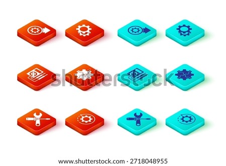 Set Screwdriver and wrench spanner, Gear arrows as workflow, Multimeter,  and process icon. Vector