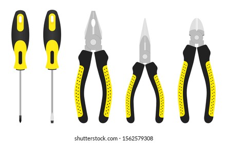 Set Screwdrivers and pliers Hand tools for repair and construction illustration Vector
