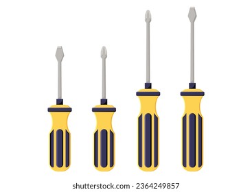 Set of screwdrivers work tools clipart vector flat design isolated on white background