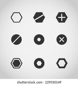 Set of screws and bolts on white background