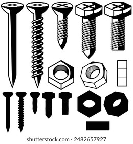 juego de tornillos y pernos de Ilustración vectorial.