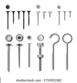 set of screws and fasteners, Wall hooks and bolts, nuts and wall plugs collection
