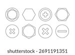 set of screws heads outline element