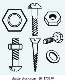 Set of screws. Isolated on blue background