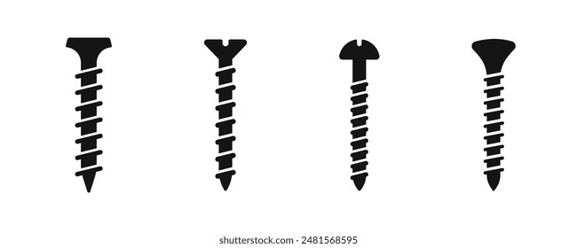 Satz Schrauben. Schrauben, Muttern, Nägel. Schrauben-Symbole. Schraubenvektorsymbole.