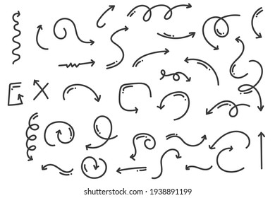Set of Scribble Arrow doodle isolated on white background. Arrow doodle