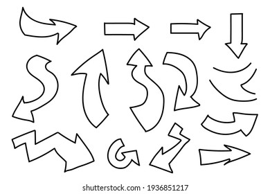 Set of Scribble arrow isolated on white background. black hand drawn arrows set icon