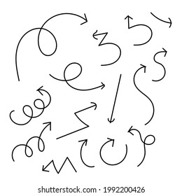 Set of Scribble arrow isolated on white background. black hand drawn arrows set icon. 