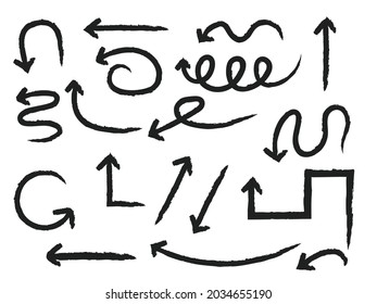 Set of Scribble arrow isolated on white background. black hand drawn arrows set icon