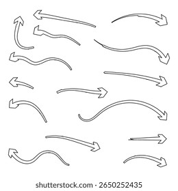 Set of Scribble arrow isolated on white background. black hand drawn arrows set icon
