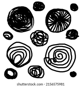 Set of Scribble Brush Circle Abstract Grunge.Charcoal Black Hand Drawn Round Stroke Doodle.Graffiti Circular Doodle Element. Modern Blot Bubble Design -Vector illustration