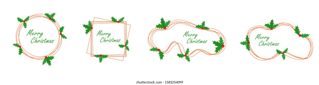 Set of scribble Christmas banners. Abstract Christmas vector banners with holly berry leaves.