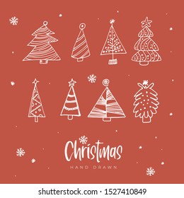 Set of scribble Christmas tree. Collection of Christmas tree shapes draw the hand. Design elements for Christmas day. Vector Christmas trees. Vector illustration.