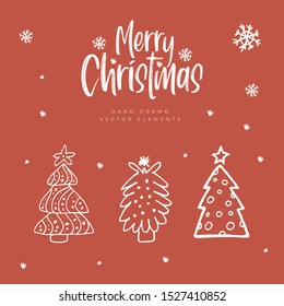 Set of scribble Christmas tree. Collection of Christmas tree shapes draw the hand. Design elements for Christmas day. Vector Christmas trees. Vector illustration.