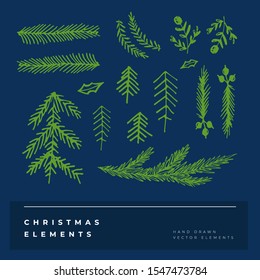 Set of scribble Christmas tree. Collection of Christmas tree shapes draw the hand. Design elements for Christmas day. Vector Christmas trees. Vector illustration.