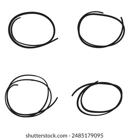 Set of Scribble Circles Vector. Hand Drawn Black Marks to Highlight Text. Oval Elements.