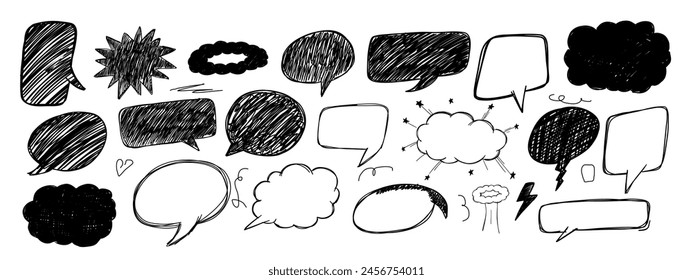 Set of scribble comic book bubbles. Pen paint element